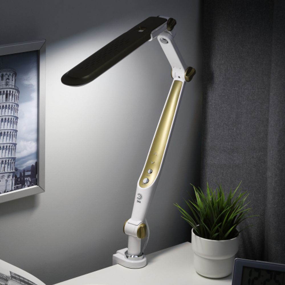 Настольный светильник ЭРА NLED-496-12W-G светодиодный на струбцине золото | Светодиодные настольные лампы
