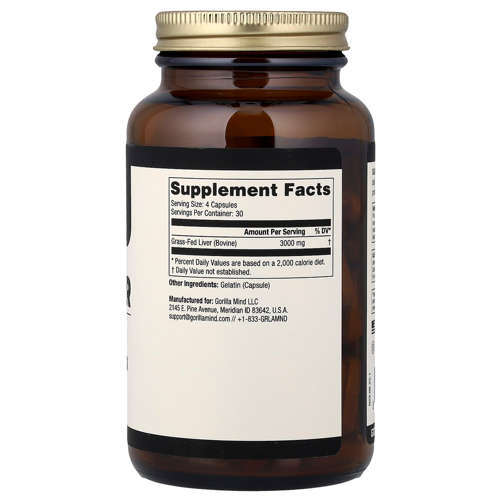 Gorilla Mind, Говяжья печень, 750 мг, 120 капсул