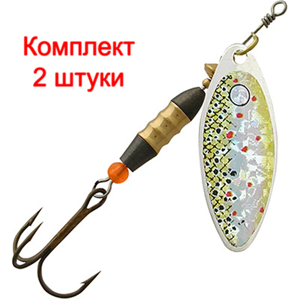 Блесна для рыбалки AQUA LONG 04,0g, лепесток № 1, цвет LO-20 (серебро, желтый, черный), 2 штуки в комплекте