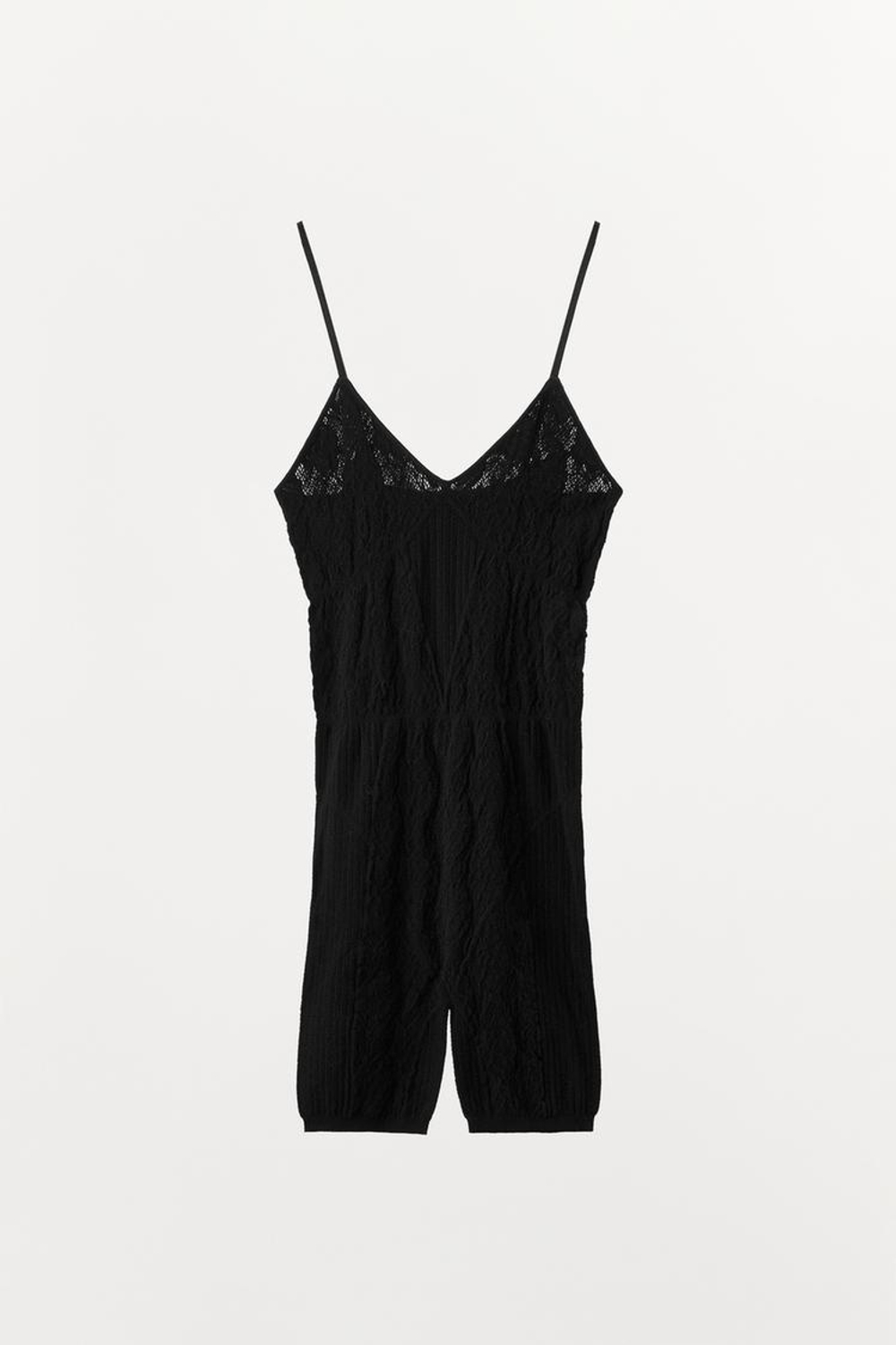 ZARA КОРОТКИЙ БЕСШОВНЫЙ КРУЖЕВНОЙ КОМБИНЕЗОН, ЧЕРНЫЙ