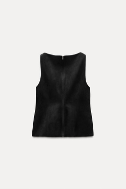 ZARA ТОП ИЗ ИСКУССТВЕННОЙ ЗАМШИ, ЧЕРНЫЙ