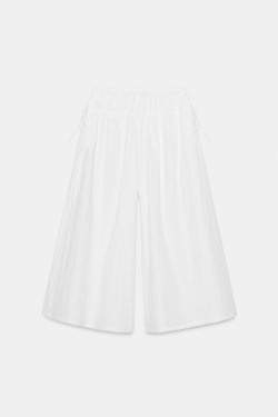 ZARA БРЮКИ-КЮЛОТЫ СО СБОРКАМИ, БЕЛЫЙ