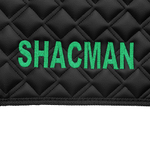 Ковры SHACMAN F3000 (экокожа, черный, черный кант, зеленая вышивка)