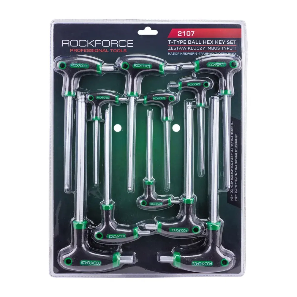 Набор ключей 6-гранных Т-образных 10пр.(2, 2.5, 3, 4, 4.5, 5, 5.5, 6, 8, 10мм), в металлическом держателе RockForce##Rock FORCE RF-2107