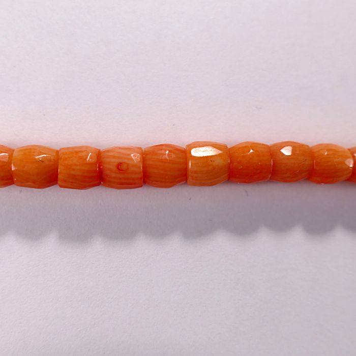 Бусина из коралла оранжевого, облагороженного, фигурная, 6x6 мм (рондель-бочонок, граненая)