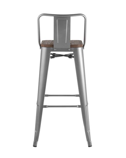 Стул барный TOLIX WOOD со спинкой серебристый матовый