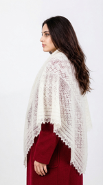 Оренбургский пуховый платок П3-130-01 белый отбеленный