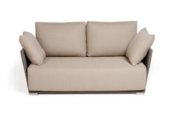 "Форли" диван 2-местный плетеный из роупа, каркас алюминий светло-серый (RAL7035) муар, роуп серо-коричневый 23мм, ткань Mossle бежевая