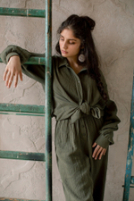 Штаны из жатого муслина Хаки