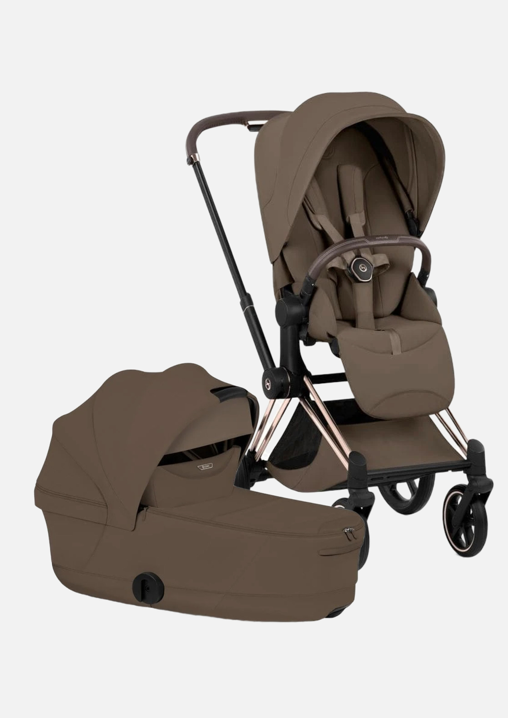 Cybex Priam 5 Style, в цвете Coconut Brown (шасси Matt Black) + автокресло Cybex Cloud T Plus
