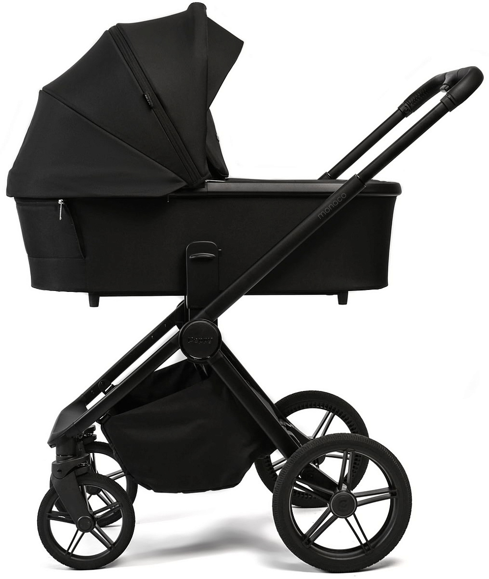 Детская коляска Peppy Monaco 3 в 1 с автокреслом Verona Beige Black (черный), рама черная матовая