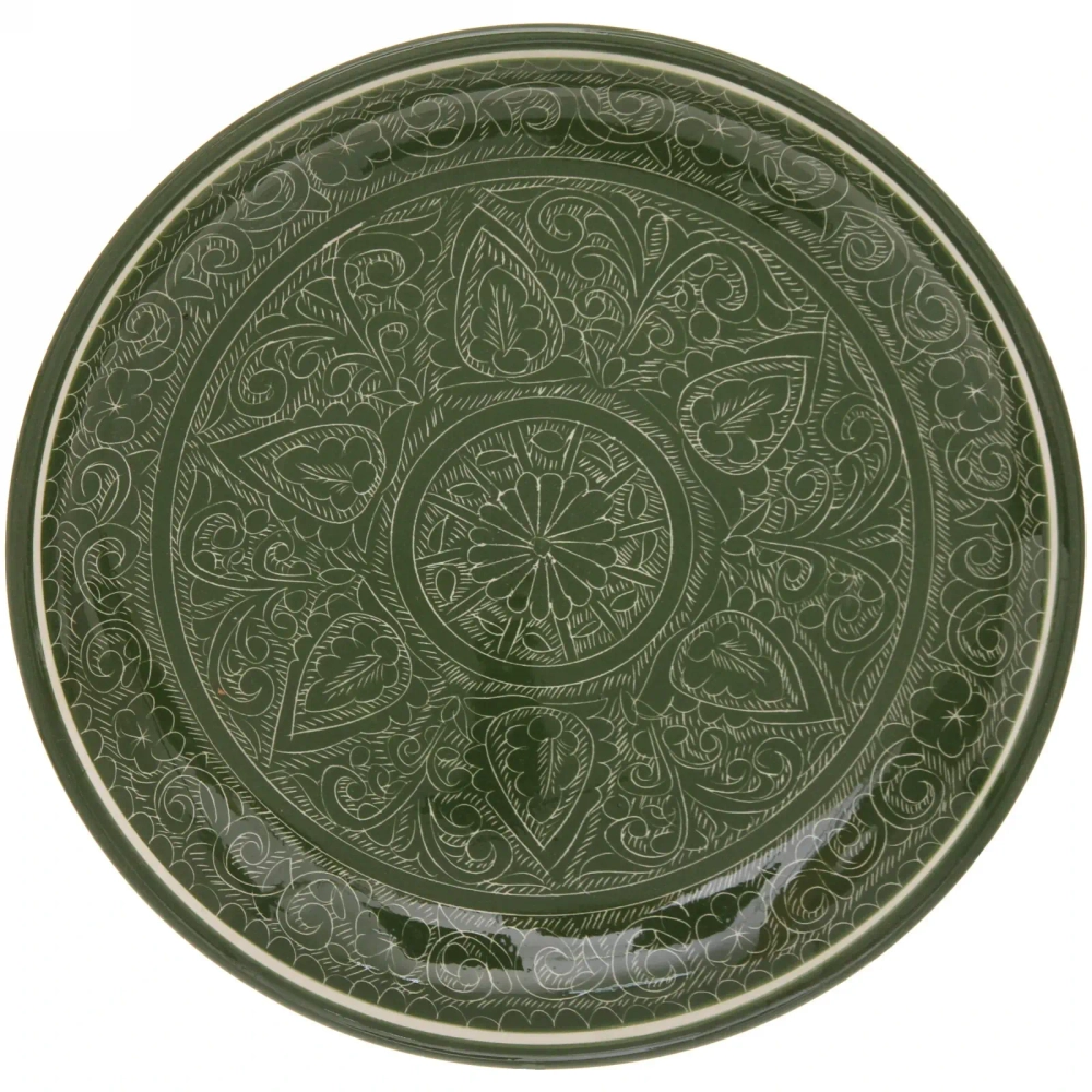 Чайный набор 9 предметов Зеленый (блюдо, чайник, пиала 6шт) Риштанская керамика