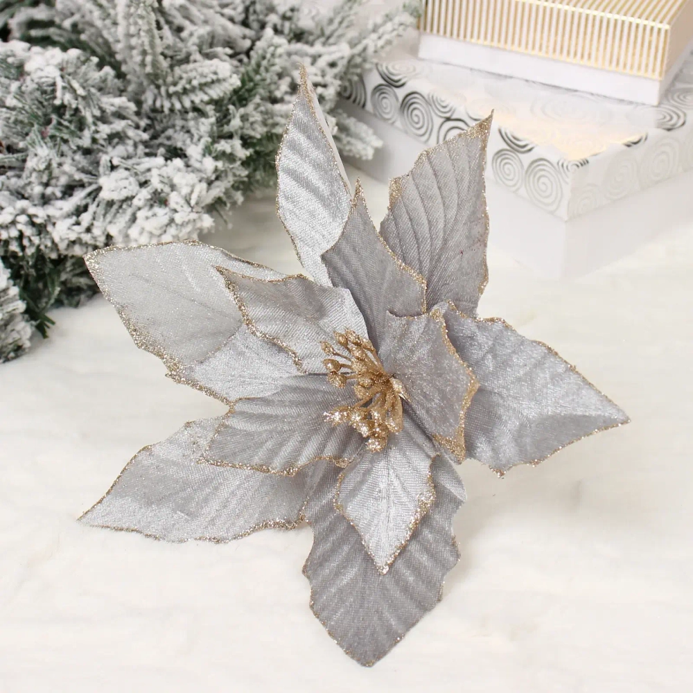 Украшение новогоднее «Пуансеттия - Фурия» 26 см, Серебро