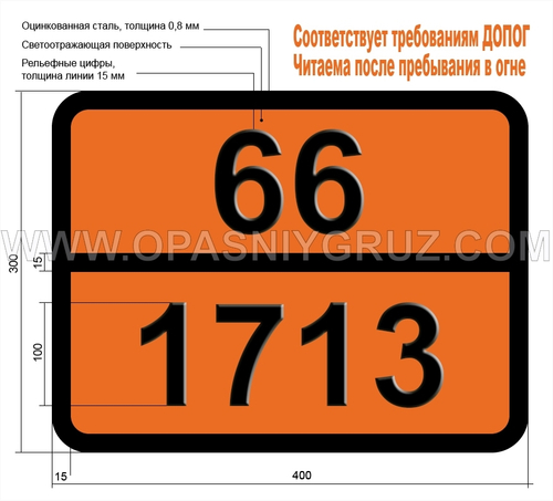 Табличка Опасный груз 66-1713 ЦИНКА ЦИАНИД