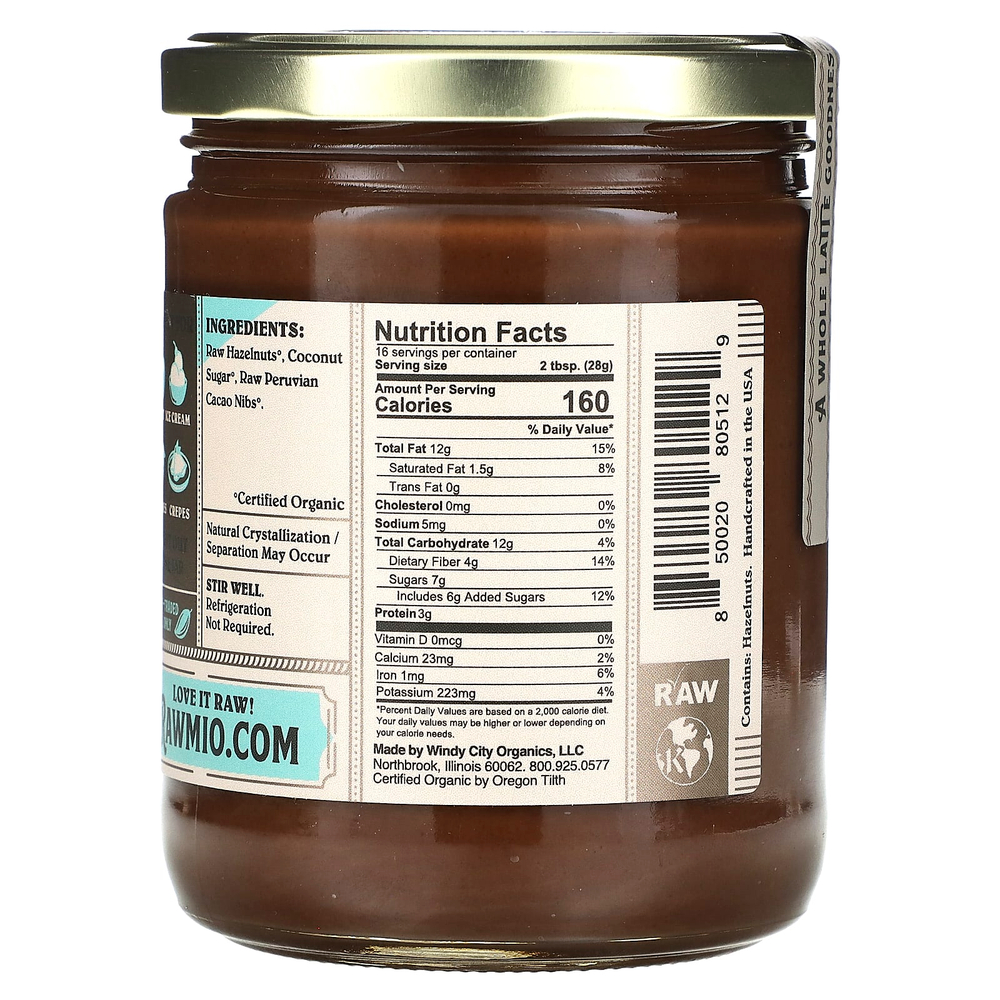 Rawmio, Шоколадная паста с фундуком, 454 г (16 унций)