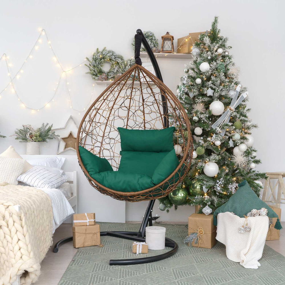 Подвесное кресло SEVILLA VERDE VELOUR горячий шоколад, фисташковая подушка (Laura Outdoor)