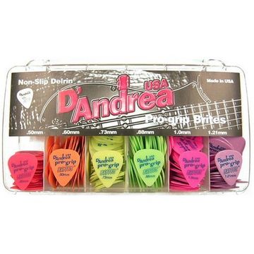 Коробка медиаторов, дерлин, 432шт, 6 толщин, D'Andrea PGB351 ProGrip Brites