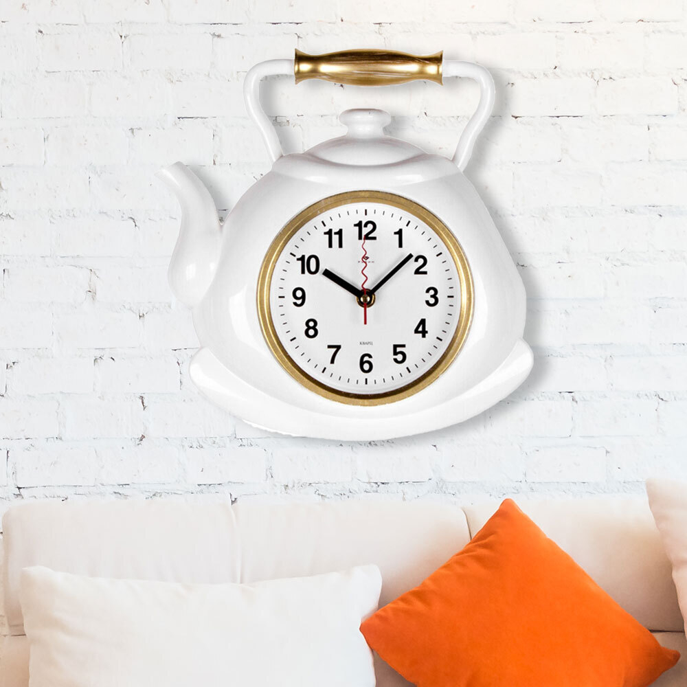 Часы настенные "Чайник" 27*28,5см, корпус белый с золотом