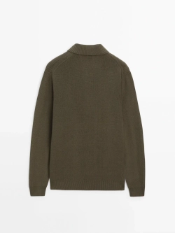 Massimo Dutti Хлопковый свитер с воротником поло, хаки