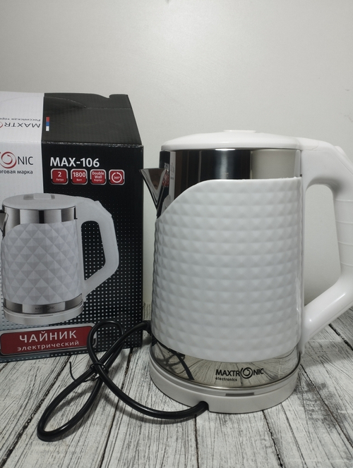 Чайник 2,0л нерж двойные стенки Maxtronic белый 1800Вт 106 MAX