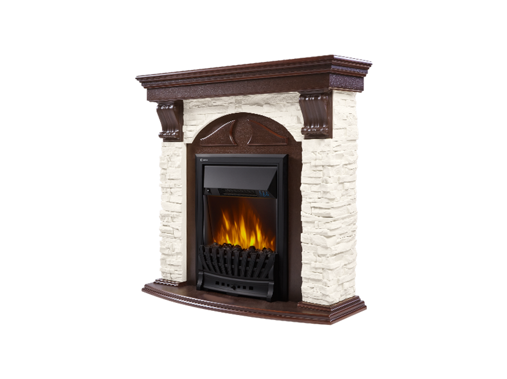Портал Firelight Torre Classic камень белый, шпон темный дуб