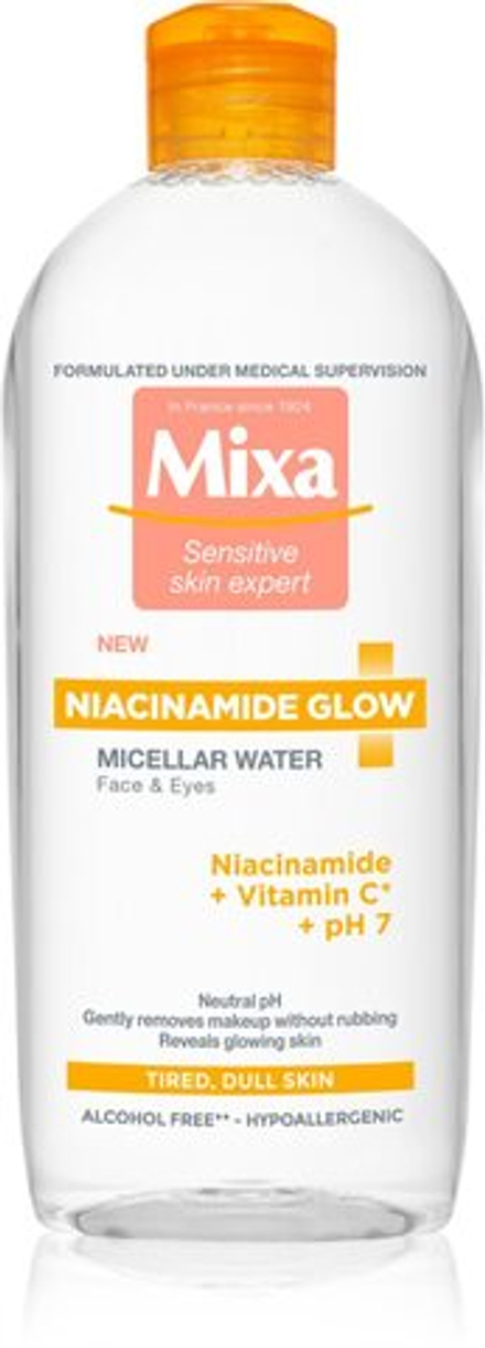 MIXA Niacinamide Glow - мицеллярная вода с осветляющим эффектом /   400  ml  / GTIN 3600551111544