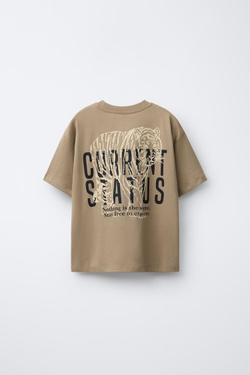 ZARA ФУТБОЛКА С НАДПИСЬЮ И ПРИНТОМ, БЕЖЕВЫЙ