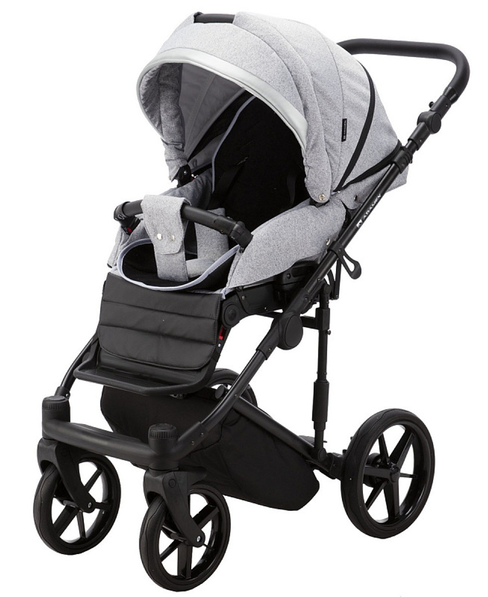 Детская коляска Adamex Rimini 2 в 1 RI32B LUX (СЕР.ЖАККАРД+ЧЕРН.КОЖА+СЕРЕБР.ОТДЕЛКА)