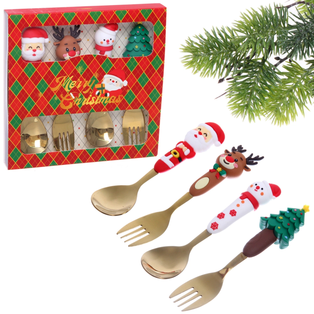 Набор для десерта «Новогодний микс» 4предмета (2ложки+2вилки) в подарочной коробке,цвет золото