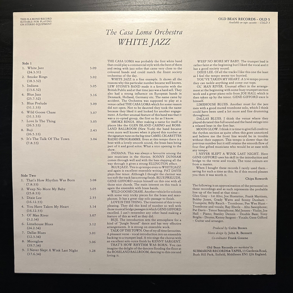 The Casa Loma Orchestra- White Jazz (Англия 1985г.)