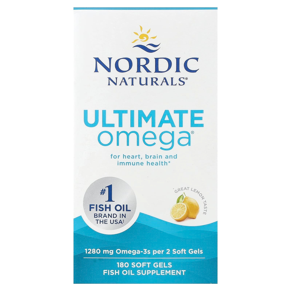 Nordic Naturals, Ultimate Omega®, омега-3 кислоты, со вкусом лимона, 180 капсул (640 мг в 1 капсуле)