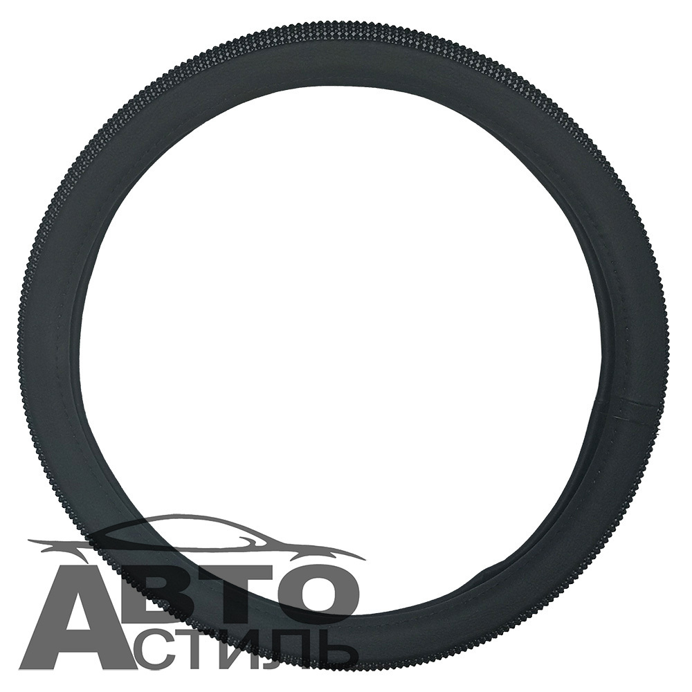 Оплетка на руль круглая Coolpart DIAMOND 50 (37*38) к/з черный/черный СТРАЗЫ A268BL-BL