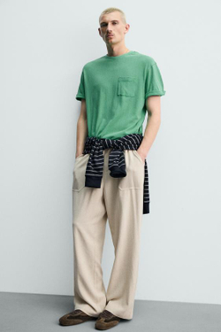 ZARA БРЮКИ RELAXED FIT В КЛЕТКУ, СВЕТЛО-БЕЖЕВЫЙ