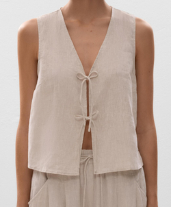 Oysho Топ с завязками из 100% льна, песочный меланж