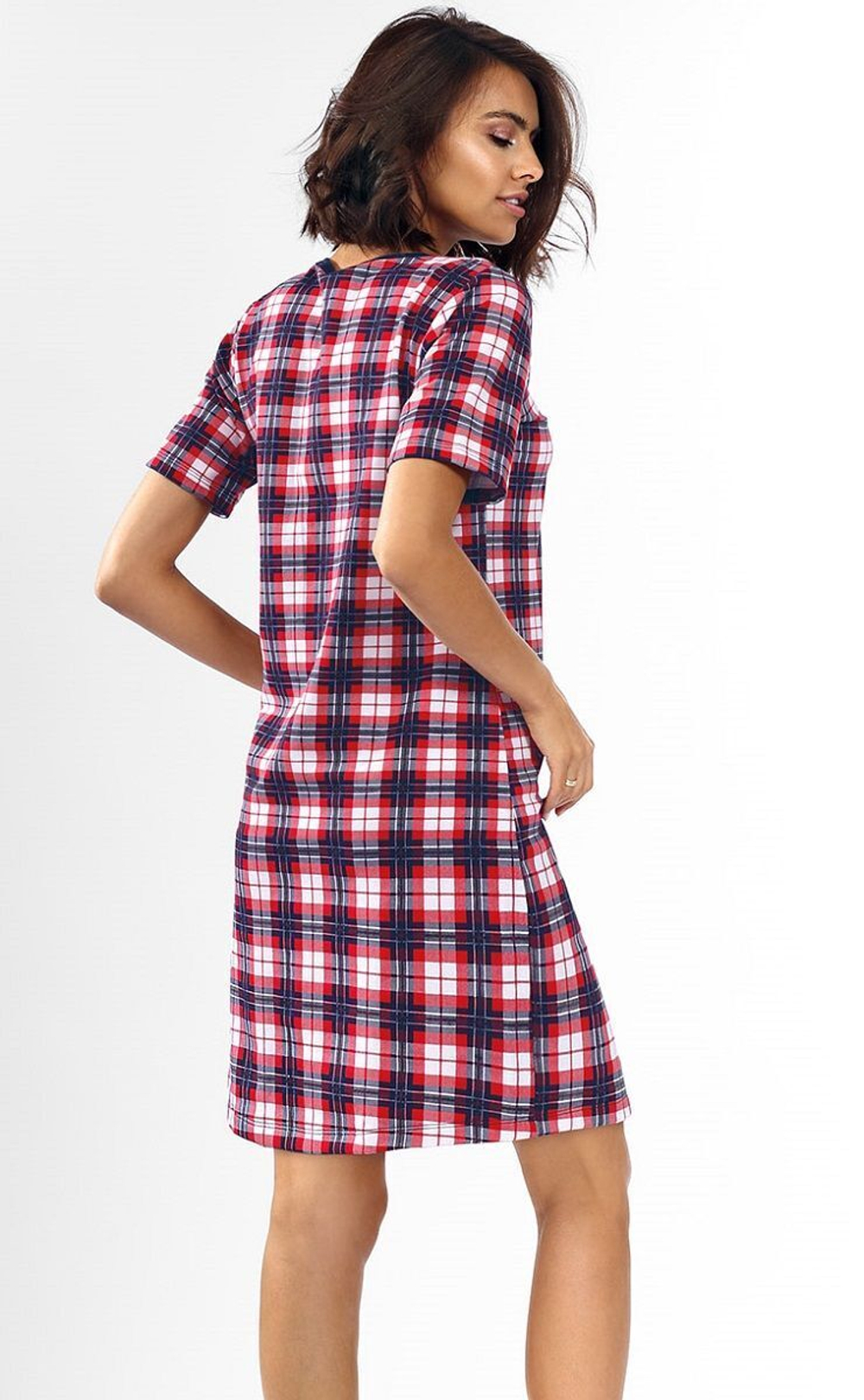 Клетчатая сорочка с короткими рукавами (Размер: 44) (Цвет: красная шотландка)