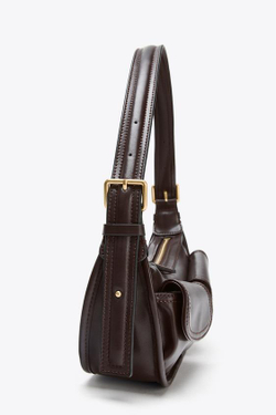 ZARA ГОРОДСКАЯ СУМКА С КАРМАНАМИ, БОРДОВО-КРАСНЫЙ