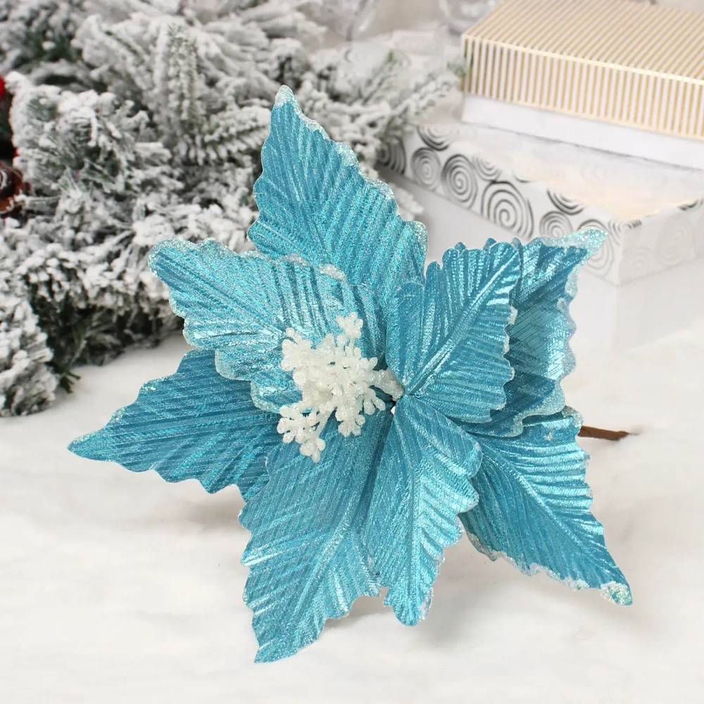 Украшение новогоднее «Пуансеттия - Сказка» 25 см, Голубой