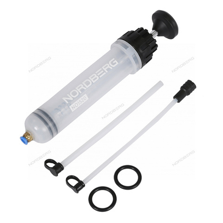 Шприц для заливки масла пластиковый с комплектом насадок, 200 мл NORDBERG NO1520