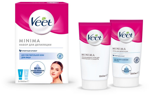 VEET Набор для депиляции лица: Крем для депиляции 50 мл + Крем для лица для завершения процедуры 50 мл (90601)