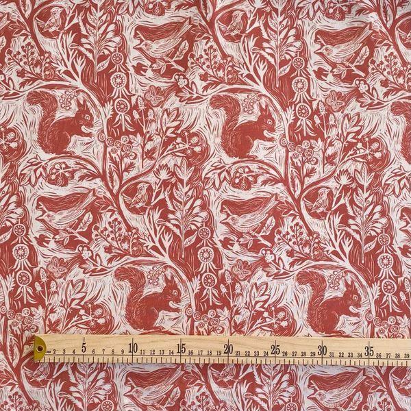 БЕЛКИ И ПТИЧКИ В СТИЛЕ У. МОРРИСА, 100% хлопок Handmade Fabric 5