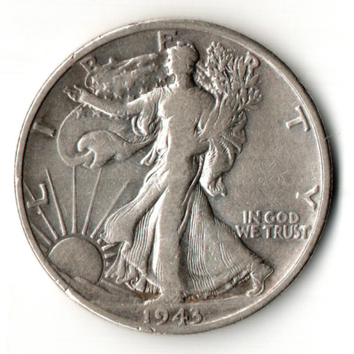 США 50 центов (1/2 доллара, half dollar) 1943 Walking Liberty Half Dollar, двор D