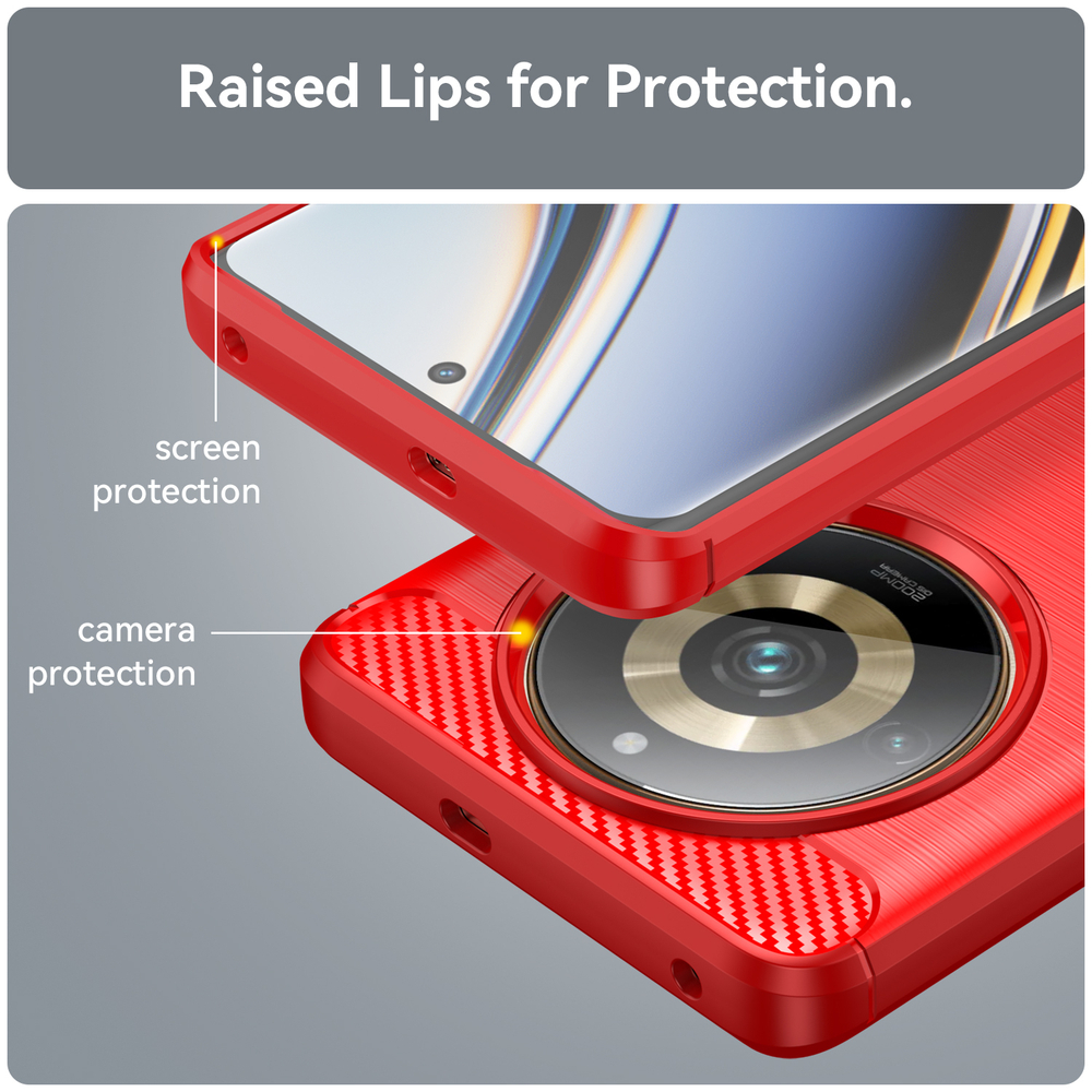 Мягкий чехол красного цвета в стиле карбон для Realme 11 Pro и 11 Pro+, серия Carbon от Caseport