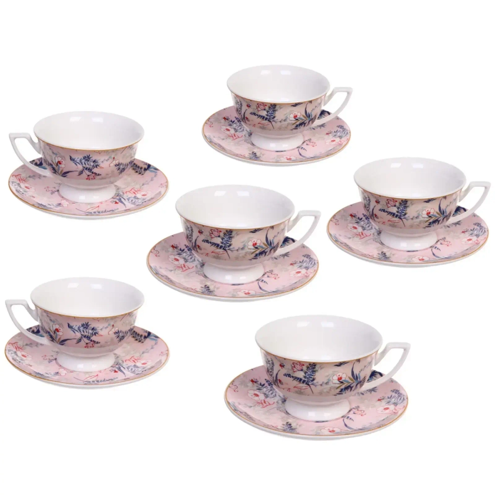 Чайный набор 12 предметов «Paradise» (6кружек 200мл+6блюдец), розовый