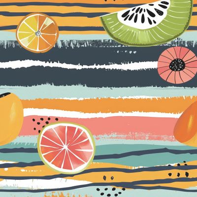Сочный узор с фруктами и полосами