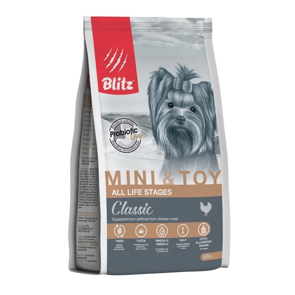 BLITZ  0,5кг ADULT MINI&amp;TOY/полнорационный сухой корм для взрослых собак миниатюрных и мелких пород/