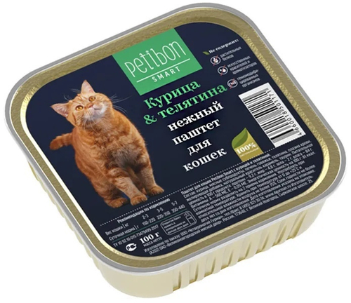 Влажный корм Petibon для кошек, паштет с курицей и телятиной, 100 г