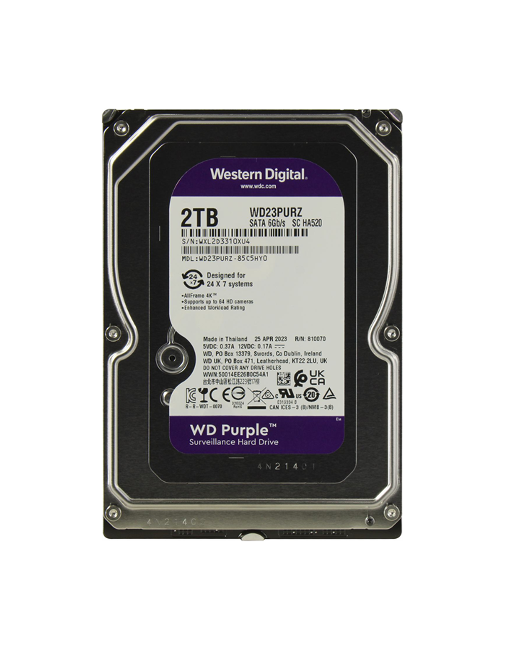 Western Digital HDD SATA-III 2Tb Purple WD23PURZ, IntelliPower, 256MB buffer (DV&NVR), 1 year