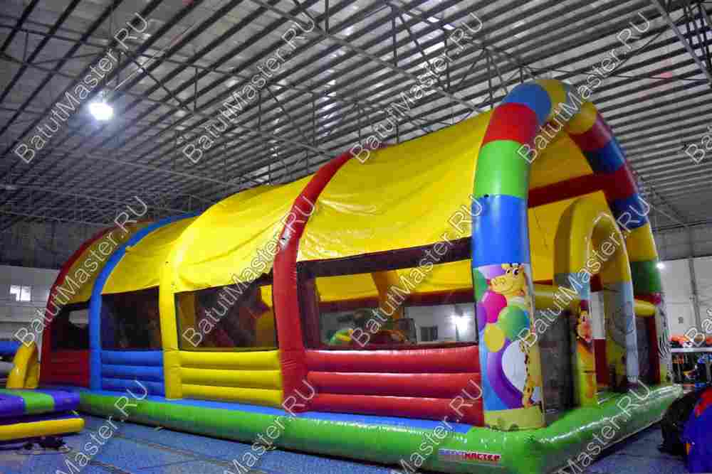 Надувной батут "Страна Сафария" с крышей и высокими горками 12*8*6 м