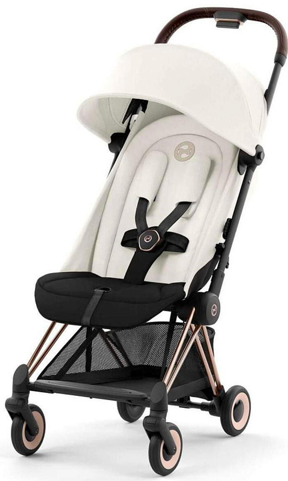 Коляска Cybex Coya Rosegold Frame Cloud G i-Size Moon Black Plus 2 в 1 Off White с дождевиком и бампером