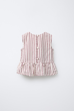 ZARA ТОП ИЗ ТВИЛА В ПОЛОСКУ, ЭКРЮ/ГРАНАТОВЫЙ